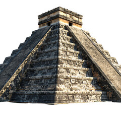Ancient stone pyramid with stepped sides rises against a dark backdrop, showcasing historical architecture