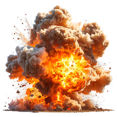 Intense explosion with fiery center and expanding cloud of smoke against a black backdrop