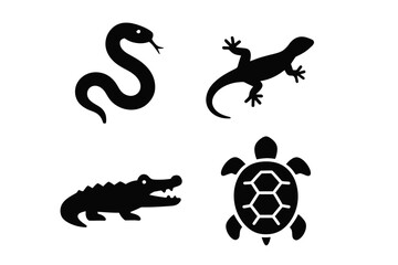 Obraz premium Silhouette illustrations of snake, lizard, crocodile, and turtle
