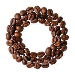 Coffee beans artfully arranged in a circle, creating a central void