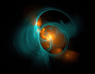 Abstract swirling fractal design in teal and orange