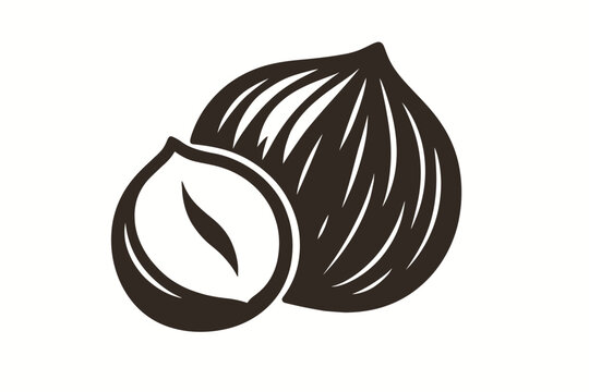 Black and white hazelnut icon with shell and nut details