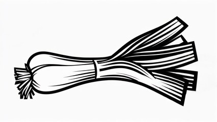 Black and white illustration of a leek, showcasing details of the vegetable's structure