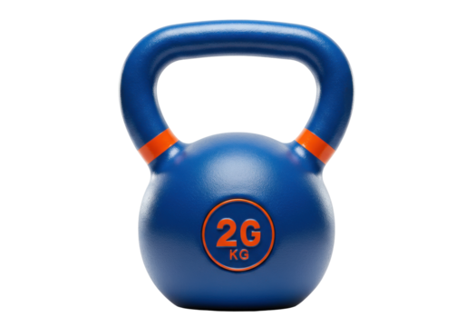 Isolated blue 2kg kettlebell for gym workout or strongman training in exercise sports fitness