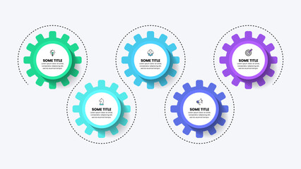 Infographic template. Gears with a line and 5 steps