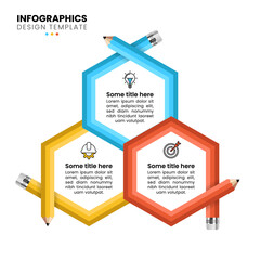 Infographic template. Hexagons with pencils and 3 steps