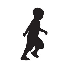 Cute boy running silhouette vector showing an active child in motion. Perfect for sports, kids’ activity logos, and playful vector illustrations.