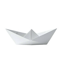 A simple white paper boat, sharply folded, against a dark background, well-lit