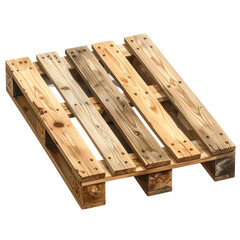 A weathered wooden pallet, commonly used for shipping and transporting goods, isolated