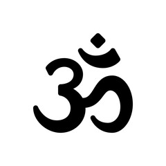 Illustration of a black om symbol on a white background, representing spirituality and hindu tradition