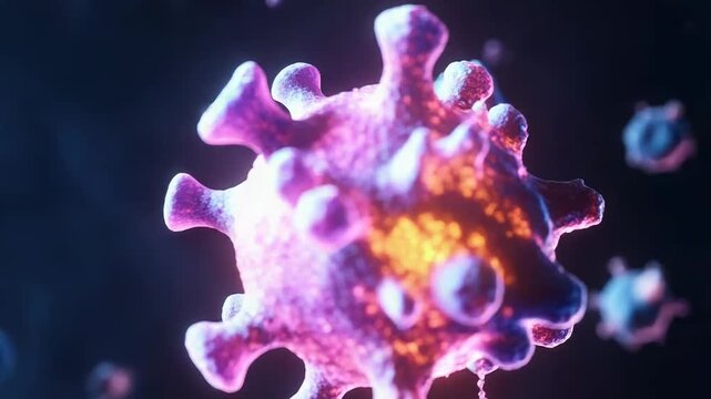 Virus cells spreading and replicating in human body