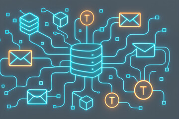 Digital Data Flow and Communication Network with Central Server