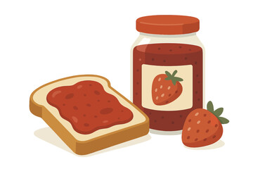 Strawberry jam and bread slice with whole strawberry