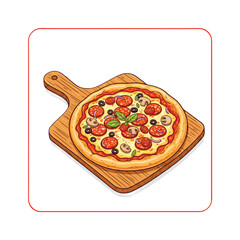Delicious Pepperoni and Mushroom Pizza on Wooden Board