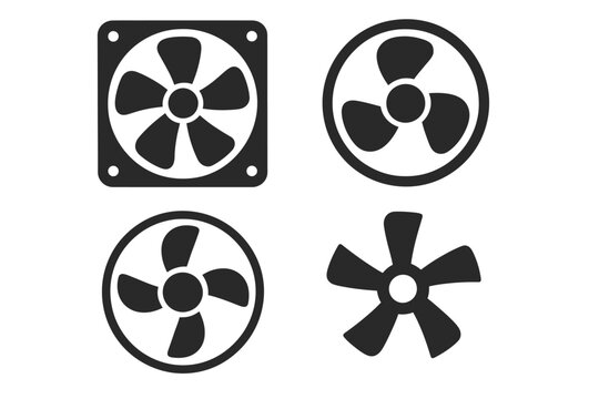 Variety of fan blade icons: square and circular designs in black silhouette