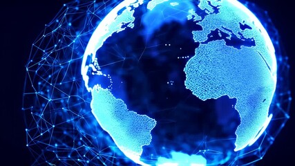 A digital globe rendered in blue, with interconnected network lines - Powered by Adobe