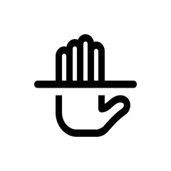 Illustration of a hand with fingers extended and a horizontal line across the palm in black and white