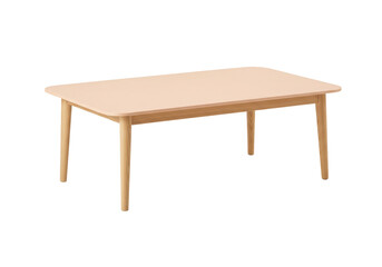 Isolated wooden coffee table furniture, minimal modern design with light-brown, rounded corners