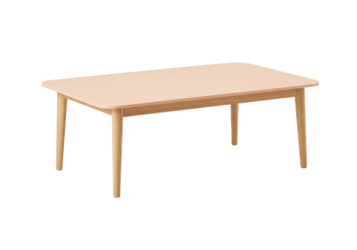 Isolated wooden coffee table furniture, minimal modern design with light-brown, rounded corners