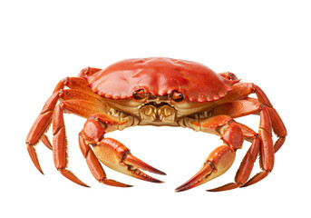 Isolated uncooked edible rock crab in reddish tones perfect as seafood ingredient close up