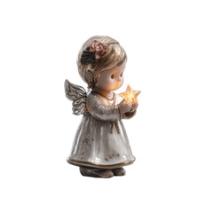 Fototapeta premium christmas decoration. Angel figurine holding a star light.