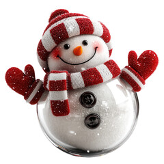 Fototapeta premium christmas decoration. Cheerful snowman wearing a striped scarf and gloves.