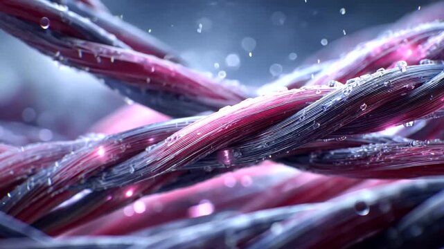 Abstract close-up of colorful twisted wires with vibrant glowing effects