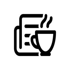 Icon showing a steaming coffee cup next to a document with lines representing text and rounded corners