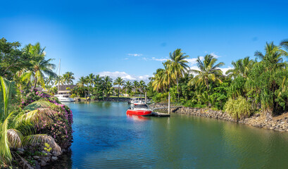 Waterways in the resort town of Port Denarau, Viti Levu Island, Fiji, South Pacific Ocean