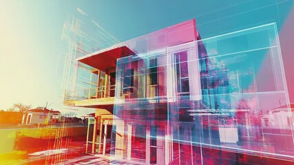 Abstract modern building showing digital glitch art effect - Powered by Adobe