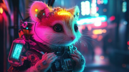 Cyberpunk rodent character with futuristic gear