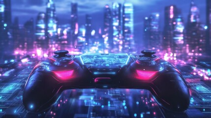 Video game controller with cityscape lights