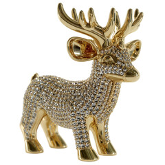 christmas decoration. Sparkling golden reindeer figurine with intricate details.