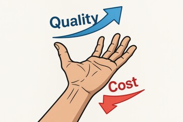 Comparison of Quality versus Cost with Hand Gesture Illustrating the Relationship Concept