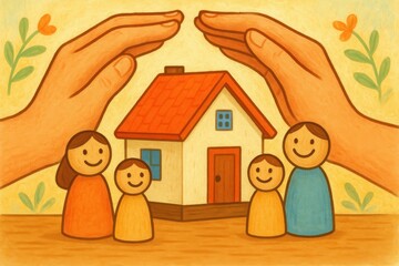 Obraz premium Family Togetherness with Hands Protecting a House Symbolizing Care and Security in Community