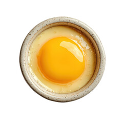 Fresh Egg in Rustic Bowl on White Background, Perfect for Breakfast or Cooking, Bright Yellow Yolk, Natural and Simple Appeal on transparent background