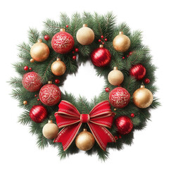 christmas decoration. Decorative Christmas wreath with ornaments and a bow.