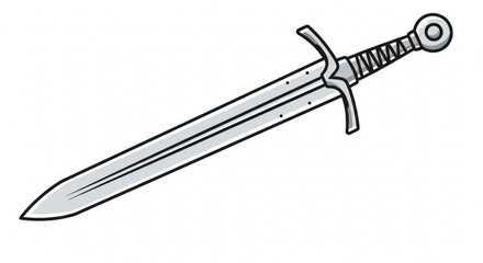Cartoon sword, a classic weapon with a silver blade and hilt, perfect for historical illustrations and fantasy designs