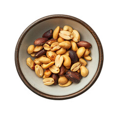 A Bowl of Mixed Nuts: Healthy Snack with Almonds, Cashews, and Peanuts for Enjoyment and Sharing on transparent background