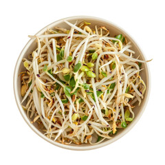Fresh Bean Sprouts Salad with Green Onions in a Bowl, Perfect for Healthy Dishes and Asian Cuisine on transparent background