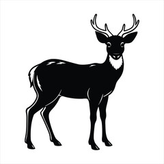 Deer Silhouette Vector,Elegant Wildlife Illustration, Wild Animal Design in Black and White,Deer vector,Deer design, Deer concept, Deer art, Deer topics,Deer doodle, 