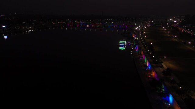 Atal Bridge, Ahmedabad City, Night View, Ahmedabad, Gujarat, India.