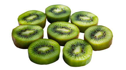Fototapeta premium Fresh kiwi fruit slices arranged in a circle, vibrant green and healthy, perfect for food photography and healthy eating concepts