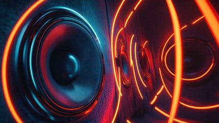 Close up of a speaker with neon light