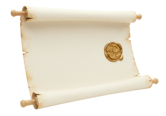 Isolated parchment scroll, old paper manuscript, vintage style, authentic royal document