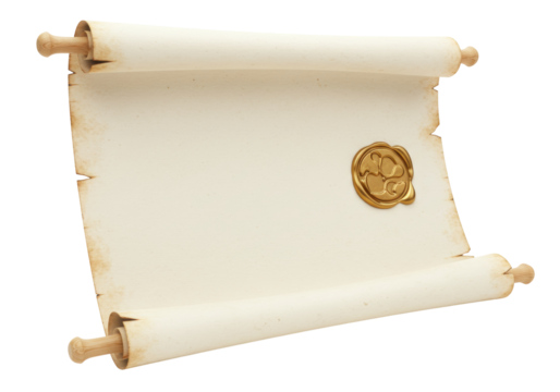 Isolated parchment scroll, old paper manuscript, vintage style, authentic royal document