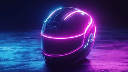 Futuristic motorcycle helmet with neon lights