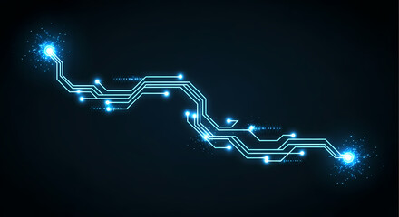 Obraz premium Modern city communications systems with blue glowing lights convey connectivity, innovation and high technology. City communications systems connect through circuit boards,