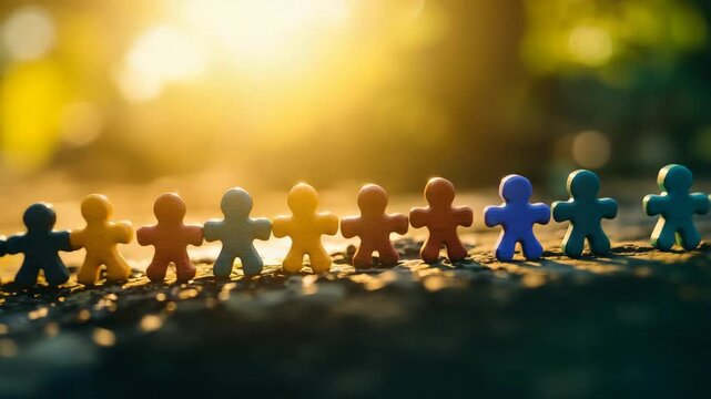 Colorful gingerbread cookies in line under sun