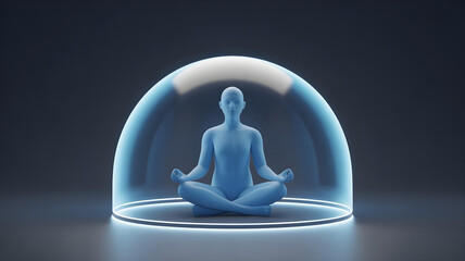 A 3D Safe Space concept a glowing, transparent dome protecting a single